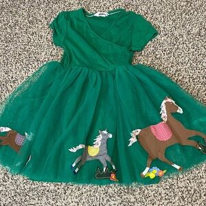 Mini Boden Green Tulle Dress with Horse Appliques